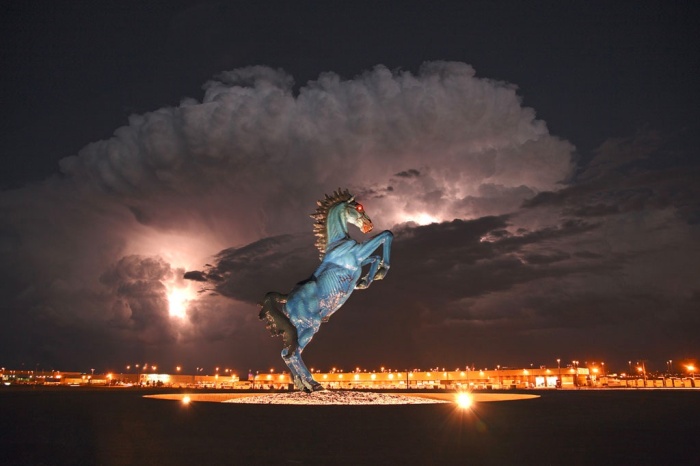 At the Denver National Airport you are greeted by a 32' Statue of "The Horse of the Apocalypse". In an amazing twist of events, the artist was killed by this sculpture during it's creation.